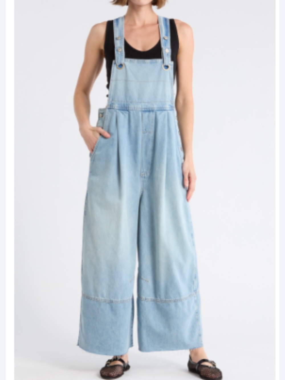 We The Free Light Blue Denim Wide-Leg Overalls: Free People Rambler Overalls